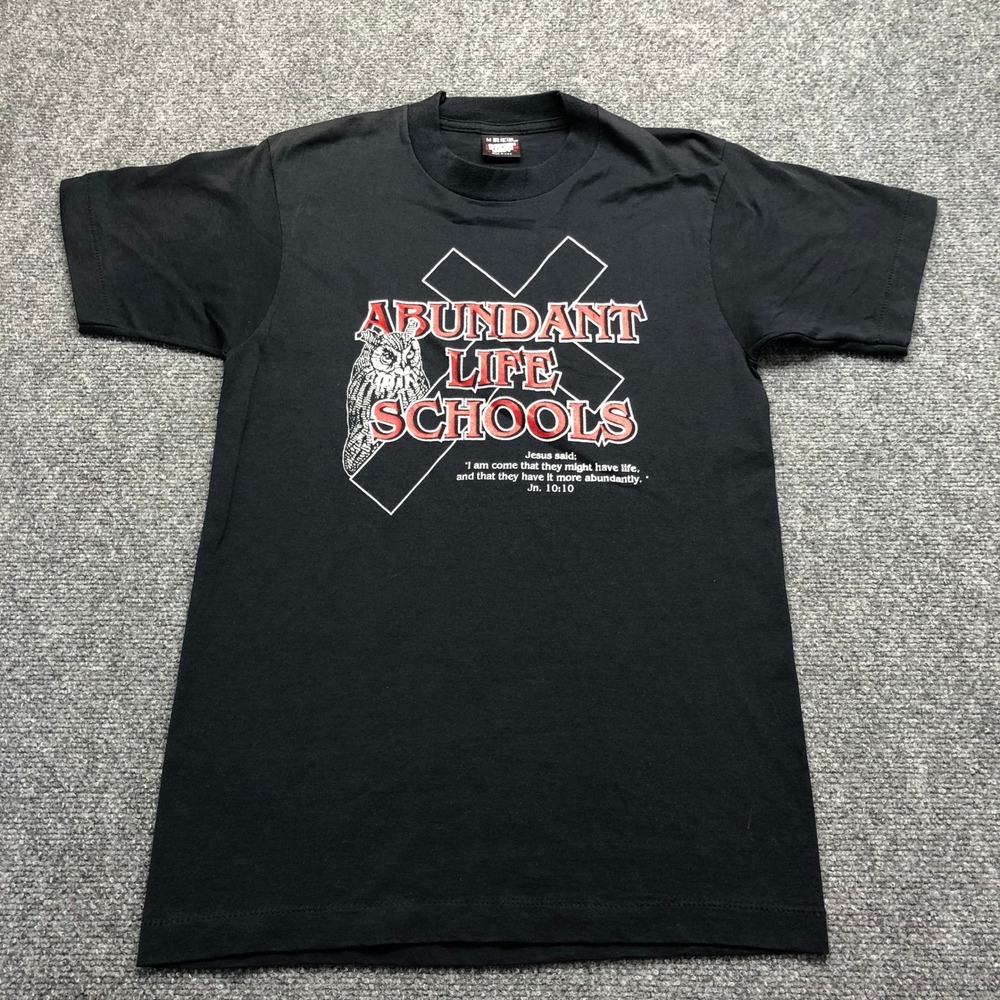 Vintage Screen Stars Best Abundant Life Schools Owl T-Shirt Black Mens Medium